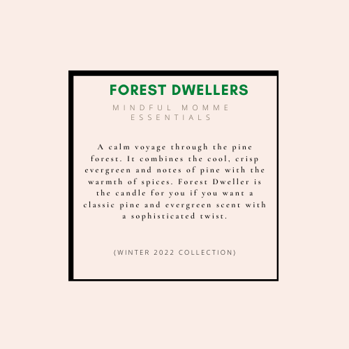 A calm voyage through the pine forest. It combines the cool, crisp evergreen and notes of pine with the warmth of spices. Forest Dweller is the candle for you if you want a classic pine and evergreen scent with a sophisticated twist.    (winter 2022 collection)