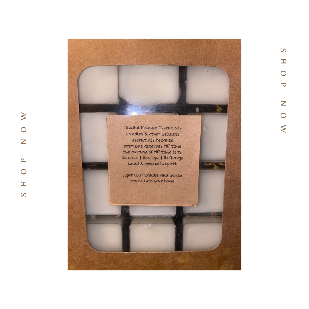 Twelve wax melt cubes packaged in recyclable cardboard and featuring a motivational saying ME TIME to unwind, realign, and recharge the body and mind